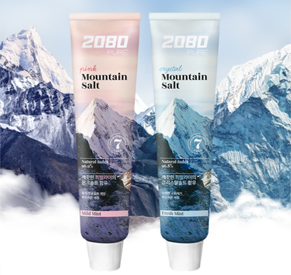[Aekyung] 2080 Pure Pink Mountain Salt Toothpaste 120gx4  애경 2080 퓨어 마운틴 크리스탈화이트 솔트 치약 (프레시 민트 / 마일드 민트)
