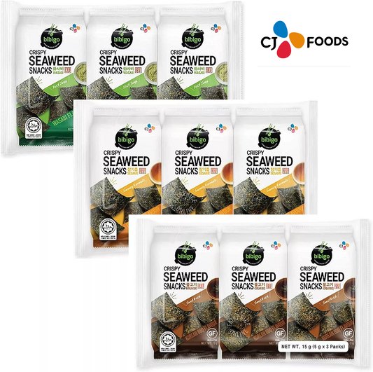 [CJ Bibigo] Crispy Seaweed (BBQ/Sesame/Wasabi) Halal 5gx3  비비고 스낵김