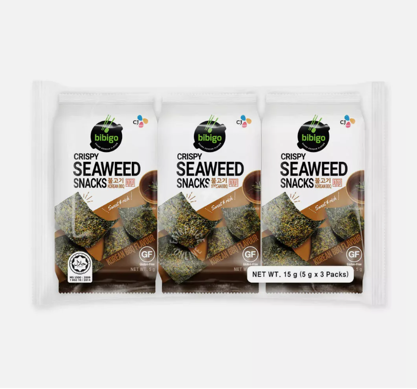 [CJ Bibigo] Crispy Seaweed (BBQ/Sesame/Wasabi) Halal 5gx3  비비고 스낵김