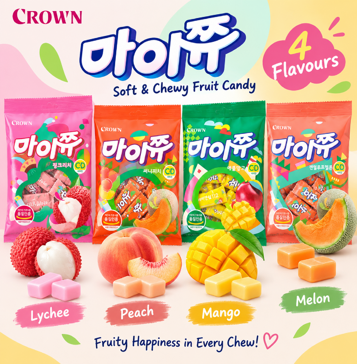 [Crown] Mychew Fruity Soft Candy 100g 크라운 마이쮸