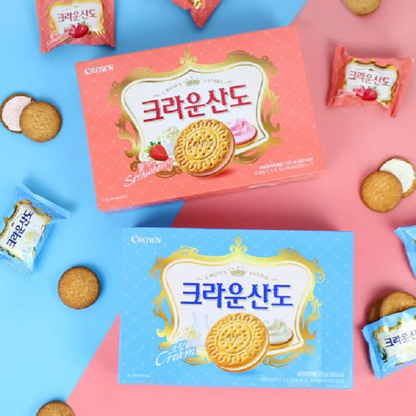 [Crown] Sando Strawberry / Cream Cookies 61g / 161g / 323g 크라운 산도 딸기 / 산도 크림
