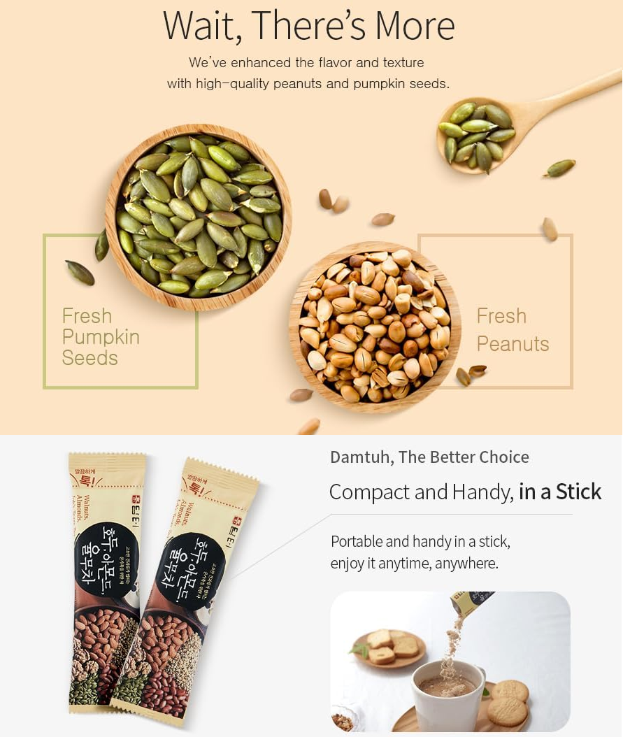 [Damtuh] Walnut Almond & Peanut Tea, Misugaru 18g x 15T 담터 호두 아몬드 율무차