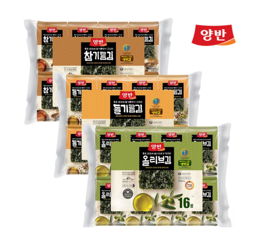 [Dongwon] Roasted Laver Gim Snack (Olive Oil/Sesame Oil/Perilla Oil)12P [동원] 양반 김 (올리브유/참기름/들기름)