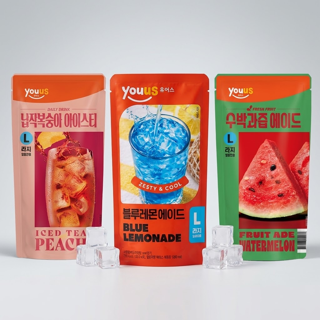 [GS25 YOUUS] Pouch 340ml (Blue Lemonade / Watermelon Ade / Peach Iced Tea)블루레몬 수박 복숭아 에이드