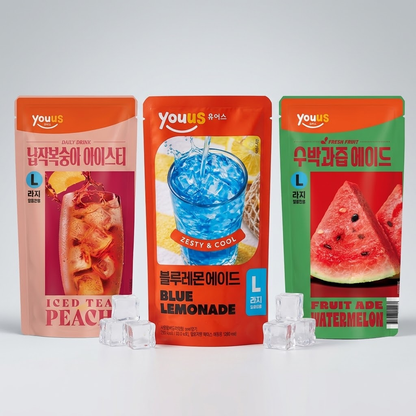 [GS25 YOUUS] Pouch 340ml (Blue Lemonade / Watermelon Ade / Peach Iced Tea)블루레몬 수박 복숭아 에이드