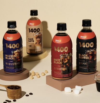 [GS25 YOUUS] 1400 Iced Coffee Series 500ml 헤이즐넛블랙 / 스위트블랙 / 블랙커피 / 카페라떼