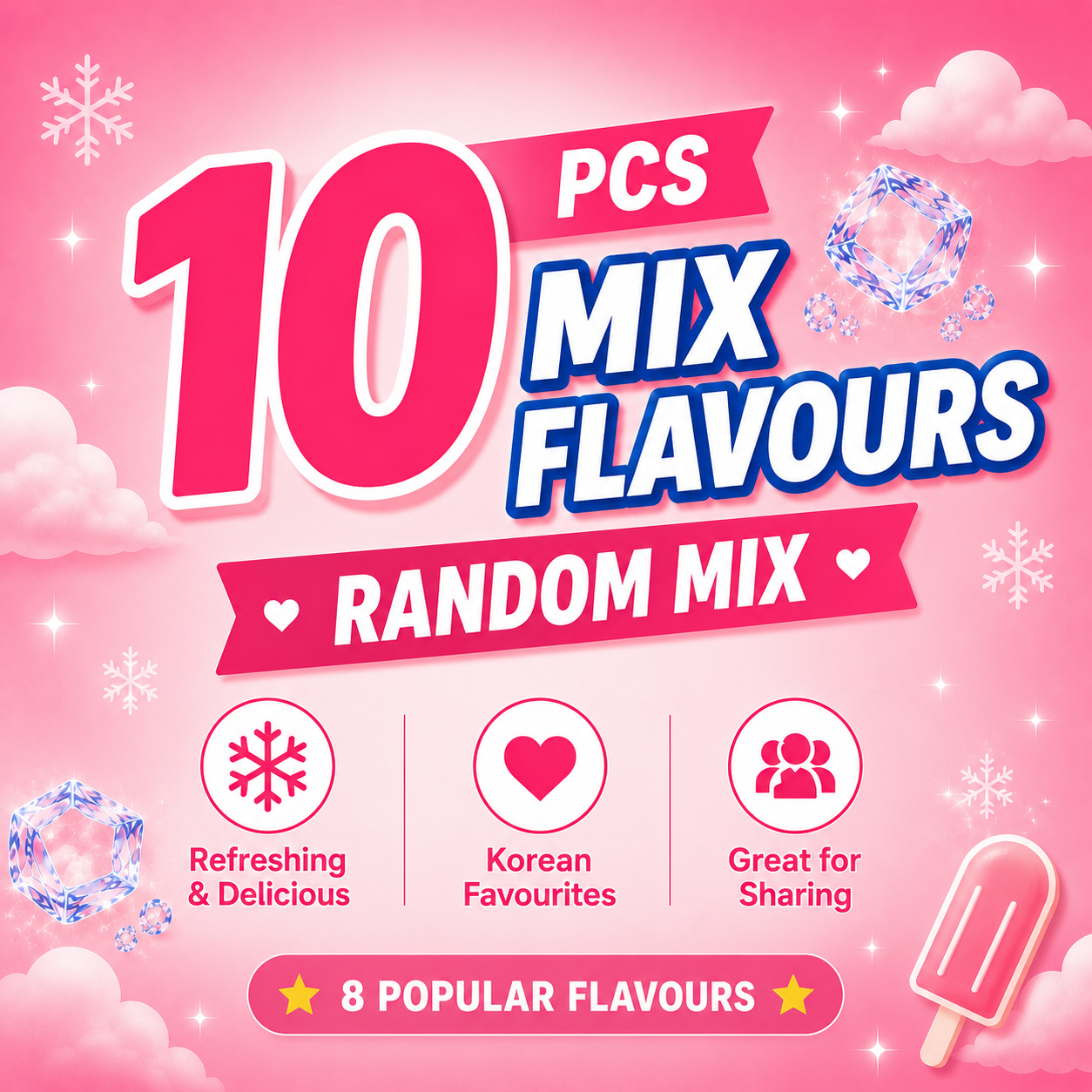 Korean Ice Pop  – 8 Popular Flavors Ice Bar  아이스바 빠삐코 폴라포 쭈쭈바 탱크보이 뽕따
