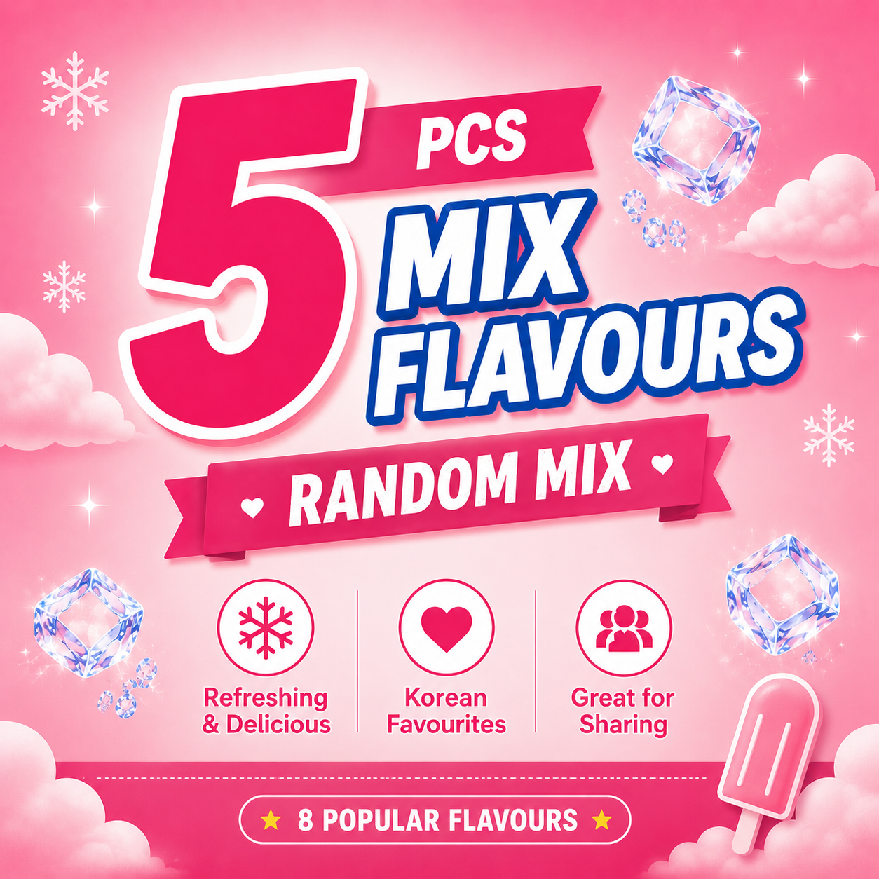 Korean Ice Pop  – 8 Popular Flavors Ice Bar  아이스바 빠삐코 폴라포 쭈쭈바 탱크보이 뽕따