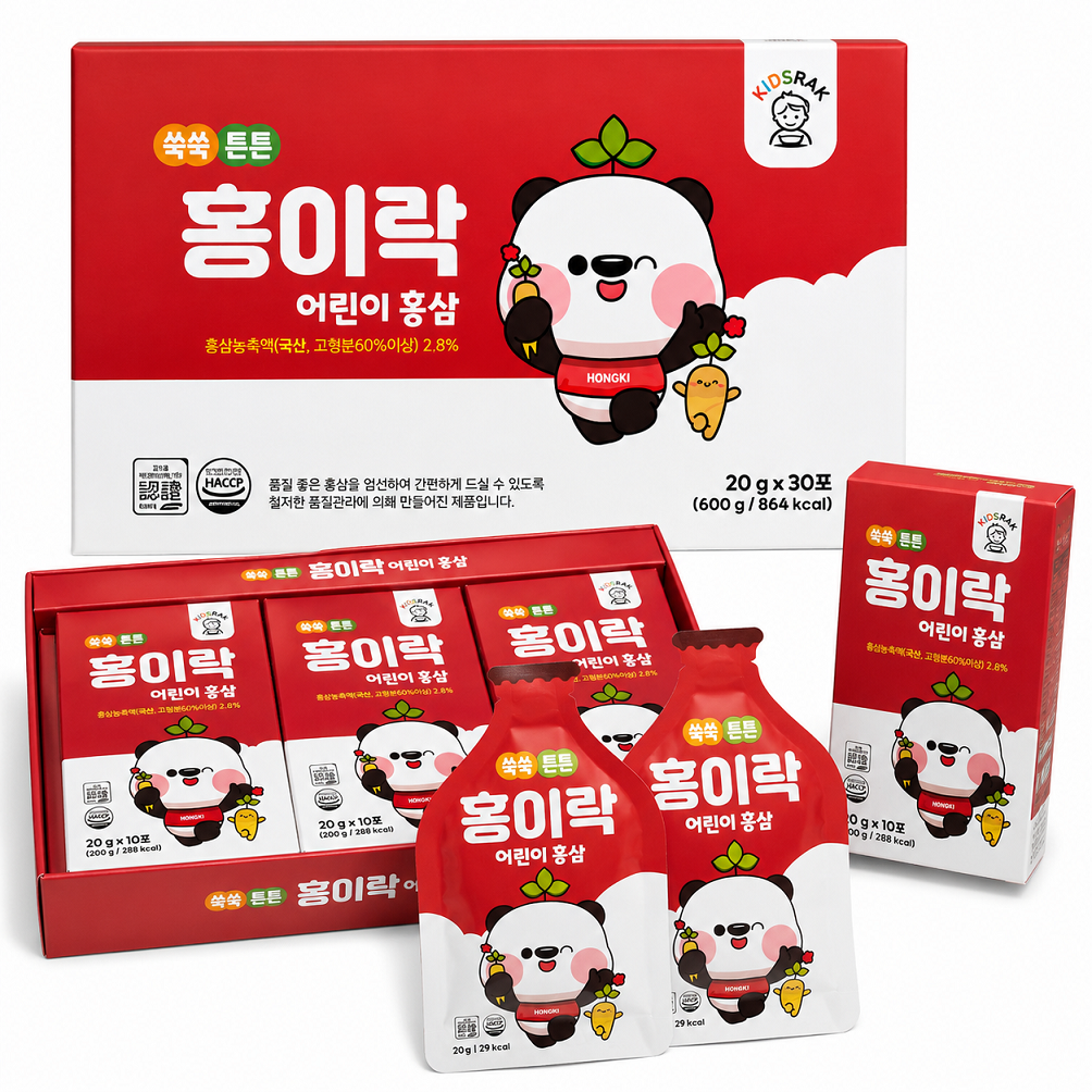 [Kidsrak] Children's Red Ginseng Pouch 20g x 30 Sticks (600g) 쑥쑥 튼튼 홍이락 어린이 홍삼