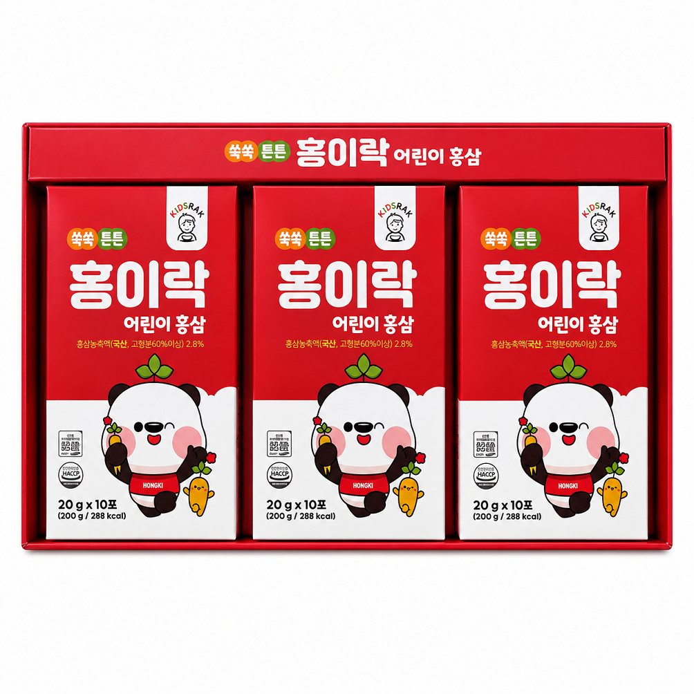 [Kidsrak] Children's Red Ginseng Pouch 20g x 30 Sticks (600g) 쑥쑥 튼튼 홍이락 어린이 홍삼