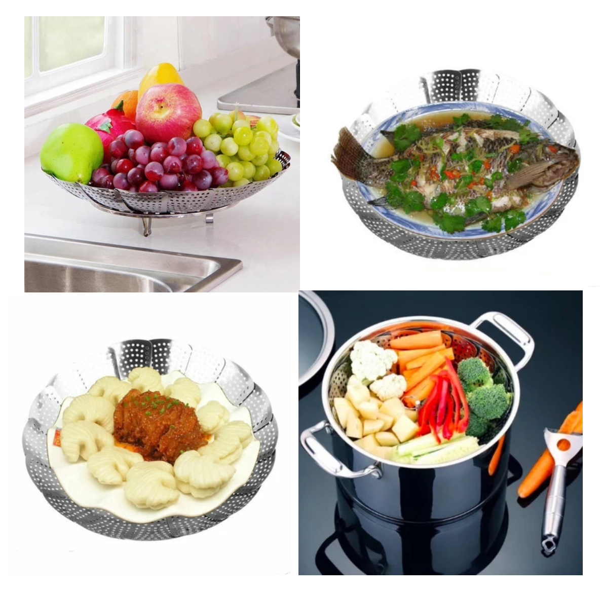 Kitchen Stainless Steel Foldable Steamer Basket (2 sizes) 스텐찜기 대