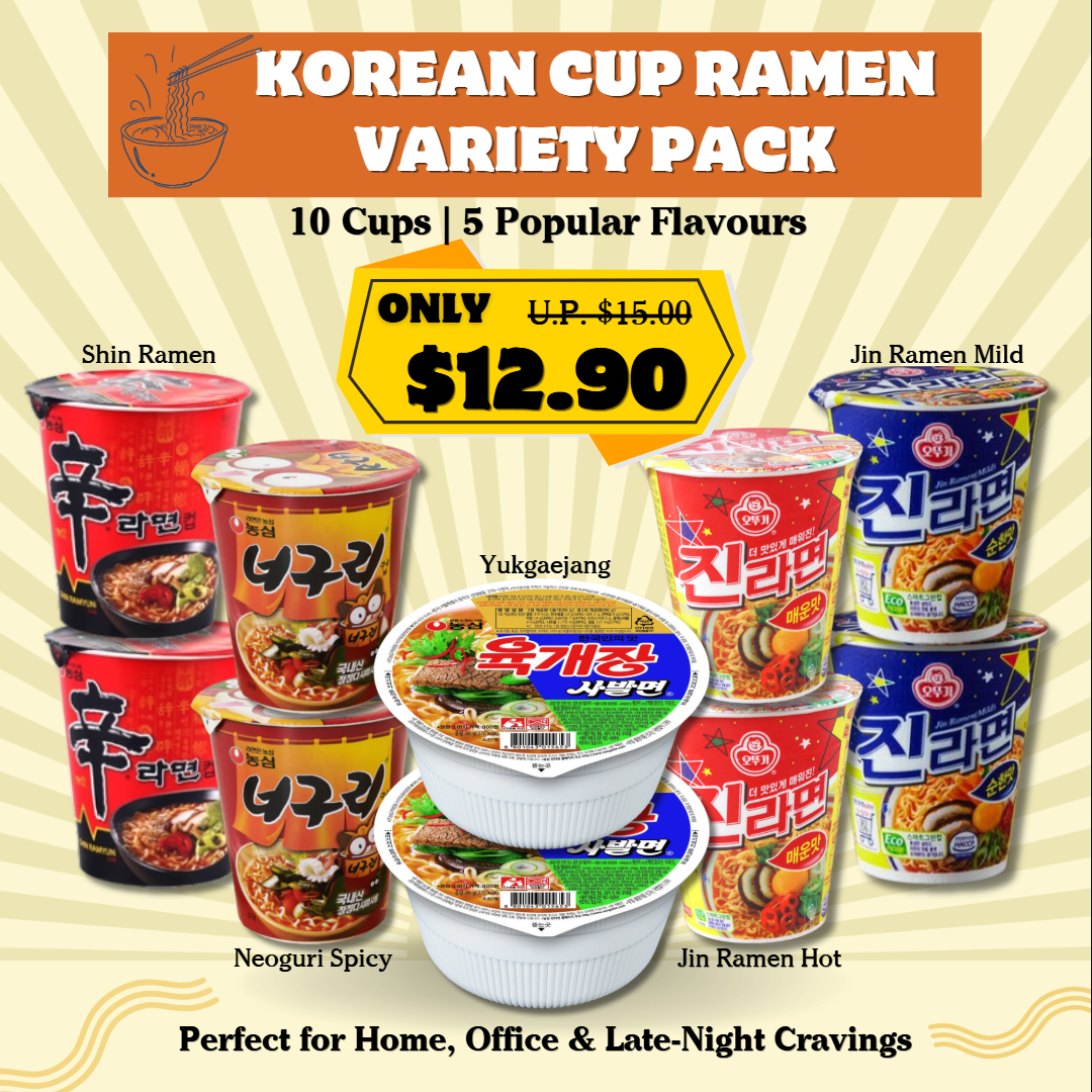 Korean Cup Ramen Variety Pack (10 Cups | 5 Popular Flavours)