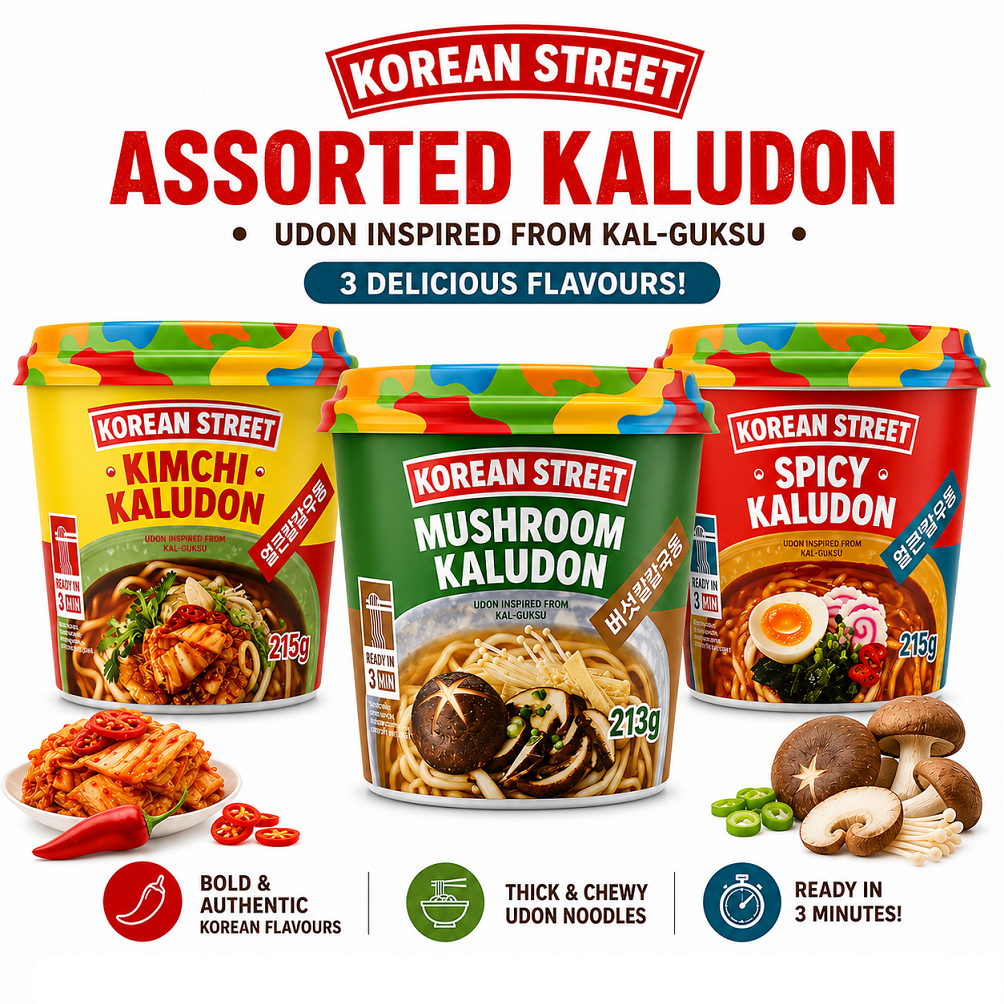 [Korean Street] Kaludon Korean-Style Udon (Kimchi / Mushroom / Spicy) 칼우동 김치 버섯 매운맛 (컵)