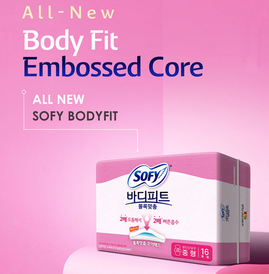 [Sofy] Bodyfit Sanitary Pads with Wings 16P (26cm/29cm) 쏘피 바디피트 볼록맞춤 생리대 날개형