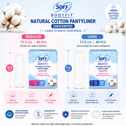 [Sofy] Bodyfit Natural Cotton Pantyliner (Unscented/Cotton) 40p 쏘피 바디피트 천연코튼 팬티라이너 무향