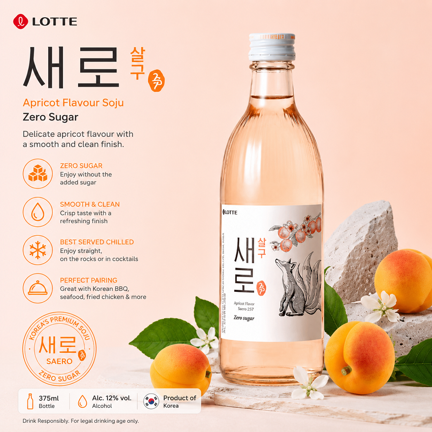 [Lotte] Chum Churum Saero 257 Zero Sugar Soju 375ml  롯데 새로 소주