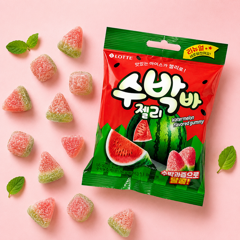 [Lotte] Jellycious Watermelon Gummy 56g 롯데 수박바 젤리