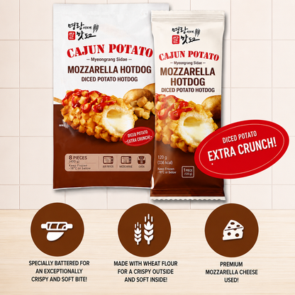 [Myeongrang Sidae] Cajun Potato Mozzarella Hotdog 120gx4pcs 명랑시대 케이준감자 통모짜 핫도그