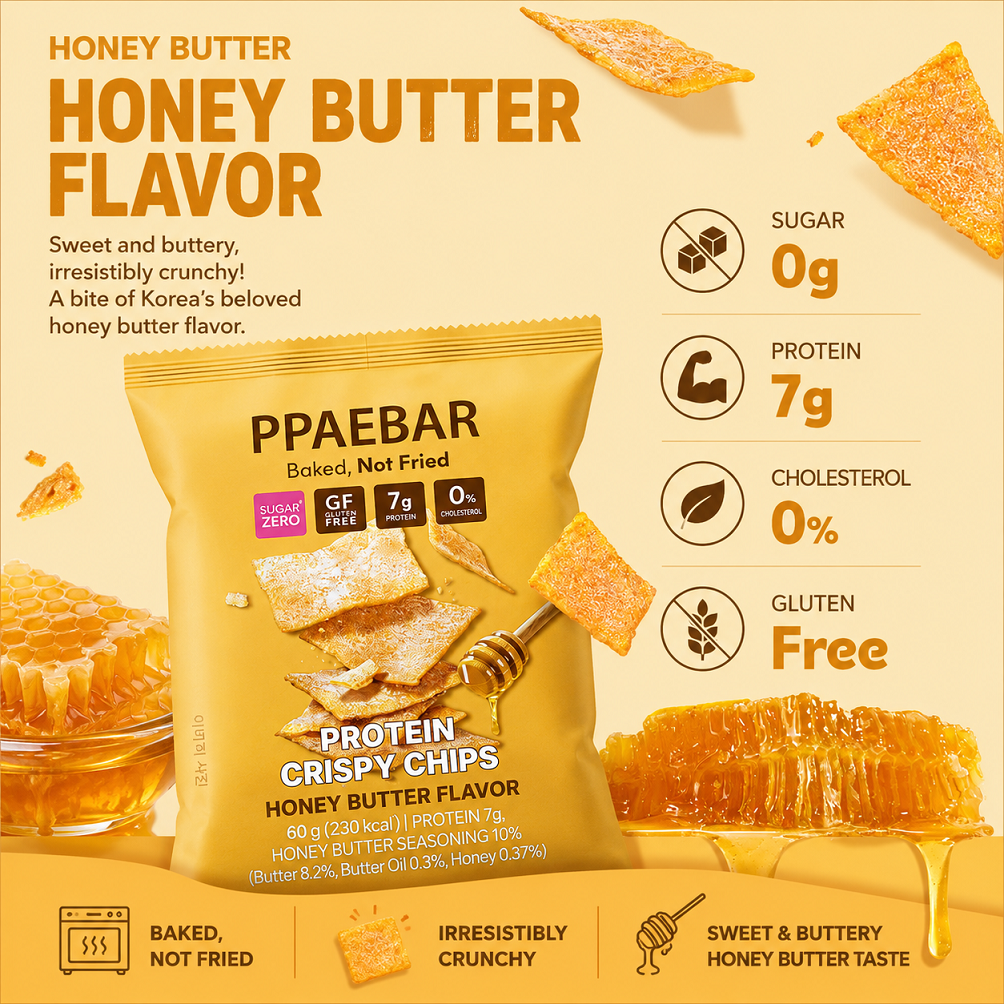 [Olive Young] PPAEBAR  Protein Crispy Chips 60g 빼바 프로틴 바삭칩 떡복이맛 허니버터맛