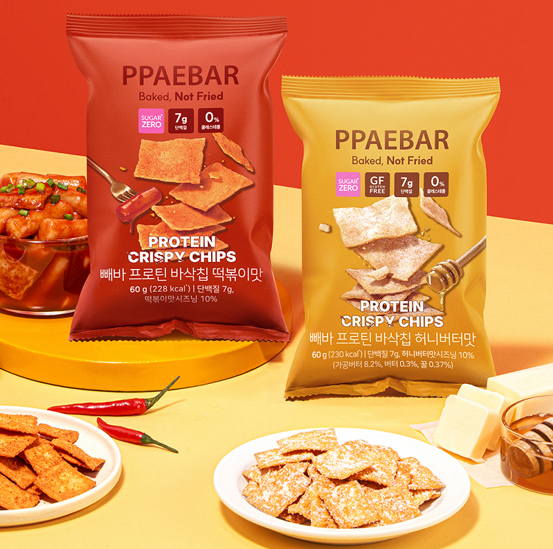 [Olive Young] PPAEBAR  Protein Crispy Chips 60g 빼바 프로틴 바삭칩 떡복이맛 허니버터맛