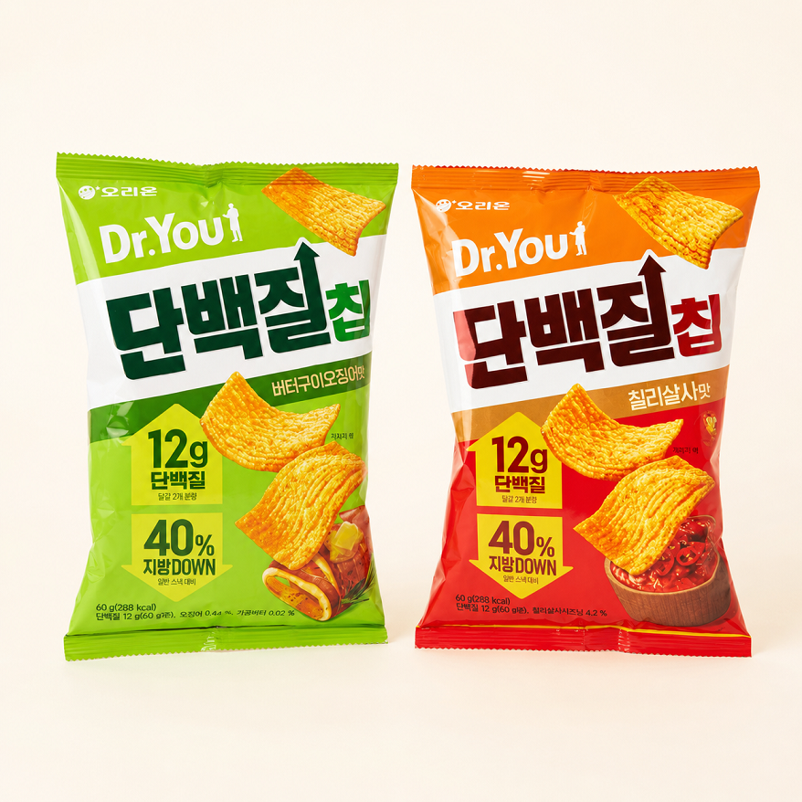[Orion Dr.You] Protein Chips 60g (Butter-Grilled Squid Flavor / Chilli Salsa Flavor)