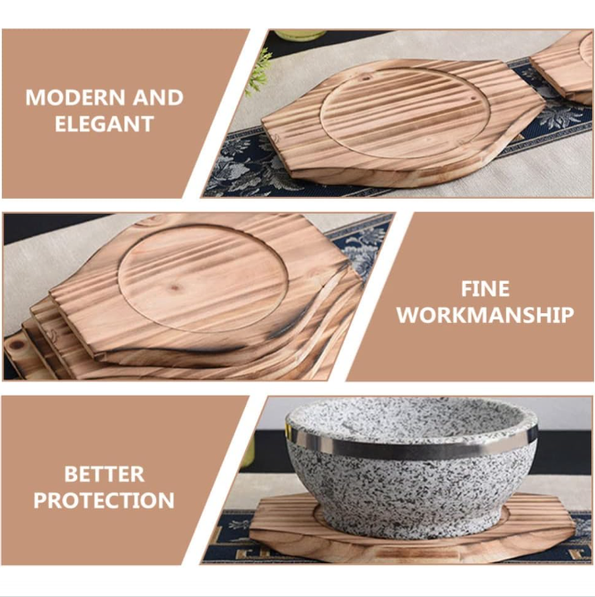 [Oseong] Natural Stone Bibimbap Bowl & Wooden Base (Gopdol Bibim Bowl) 18cm 오성 곱돌비빔기