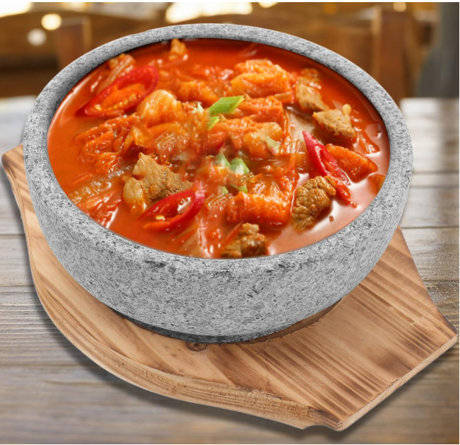 [Oseong] Natural Stone Bibimbap Bowl & Wooden Base (Gopdol Bibim Bowl) 18cm 오성 곱돌비빔기