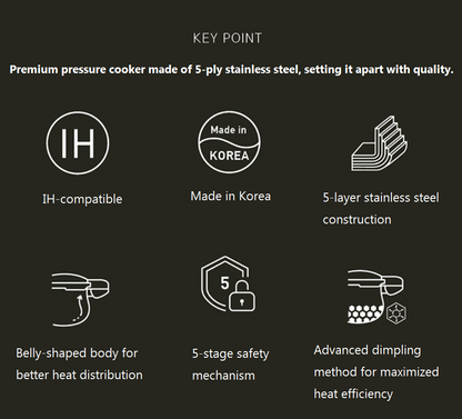 [PN] HiKlad Five IH Stainless Steel Pressure Cooker 2.5L 하이클래드 프리미엄 IH 압력솥