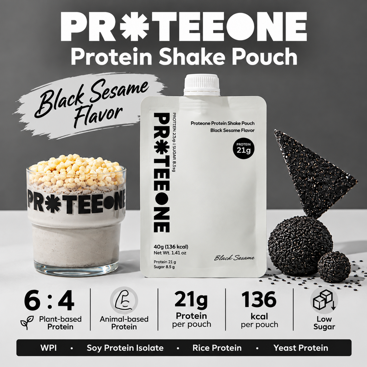 [PROTEEONE] Protein Shake Pouch (Chocolate, Green Tea, Black Sesame, Grain) 40g 프로티원 단백질 쉐이크 파우치