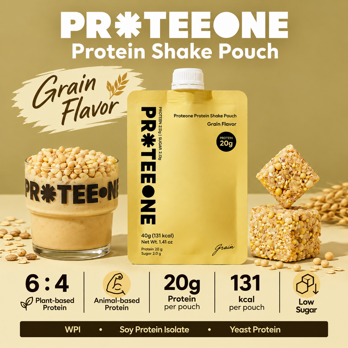 [PROTEEONE] Protein Shake Pouch (Chocolate, Green Tea, Black Sesame, Grain) 40g 프로티원 단백질 쉐이크 파우치