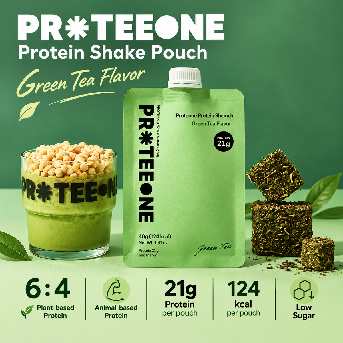 [PROTEEONE] Protein Shake Pouch (Chocolate, Green Tea, Black Sesame, Grain) 40g 프로티원 단백질 쉐이크 파우치