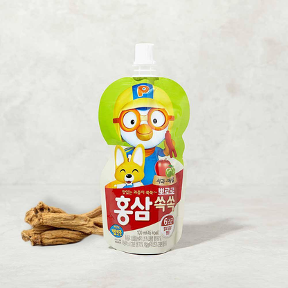 [Paldo] Kids Pororo Pouch Red Ginseng Fruit Drink 100ml 뽀로로 홍삼쑥쑥 사과 포도
