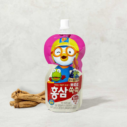 [Paldo] Kids Pororo Pouch Red Ginseng Fruit Drink 100ml 뽀로로 홍삼쑥쑥 사과 포도