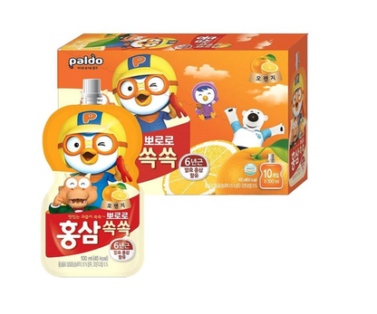 [Paldo] Kids Pororo Pouch Red Ginseng Fruit Drink 100ml 뽀로로 홍삼쑥쑥 사과 포도