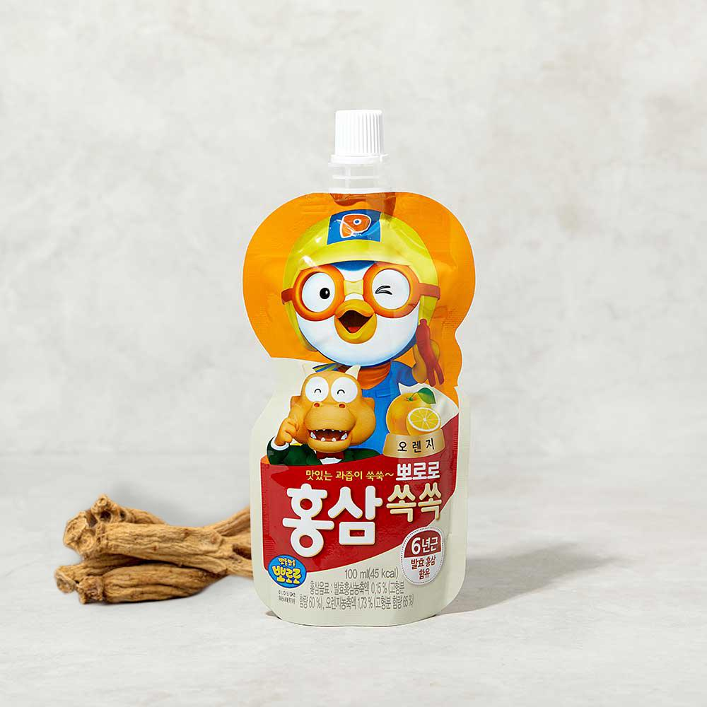 [Paldo] Kids Pororo Pouch Red Ginseng Fruit Drink 100ml 뽀로로 홍삼쑥쑥 사과 포도