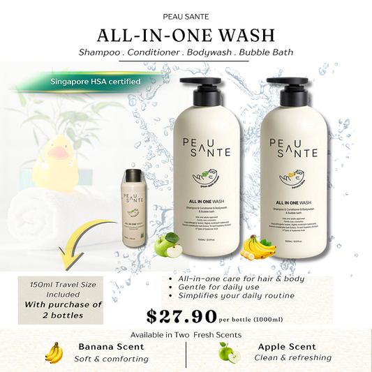 Peau Sante All-In-One Wash (1000ml) - 4가지 하나로 Shampoo · Conditioner · Body Wash · Bubble Bath