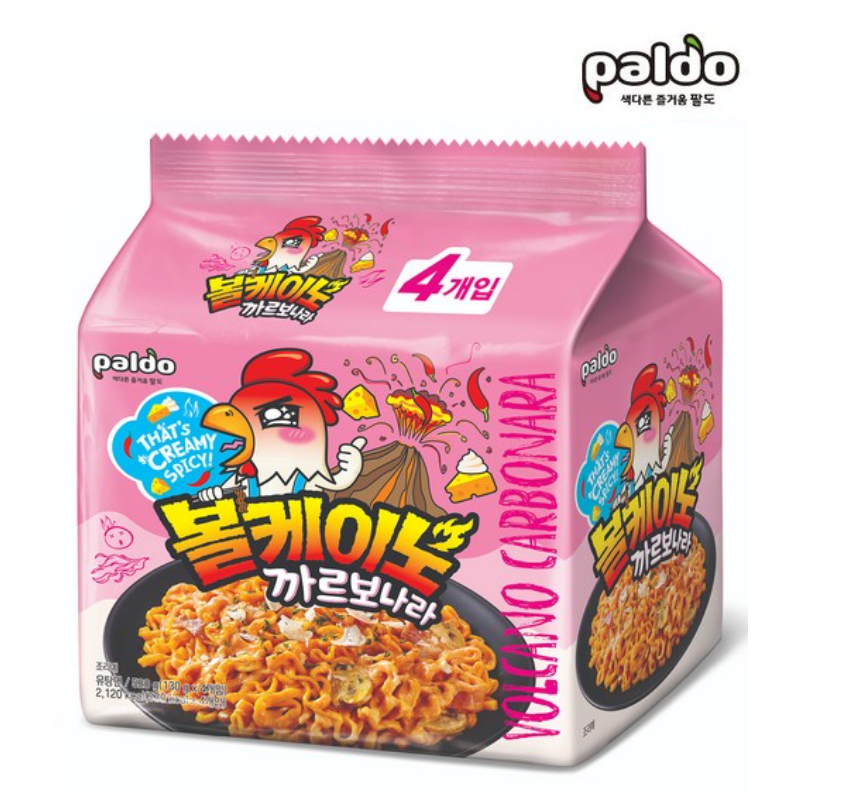[Paldo] Volcano Carbonara Stir-Fried Noodle 130g x 4p 팔도 볼케이노 까르보나라 멀티팩