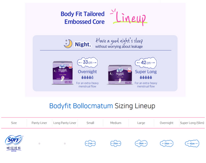 [Sofy] Bodyfit Overnight Super Long Sanitary Pads with Wings 42cm  쏘피 바디피트 볼록맞춤 생리대 날개형 42cm 오버나이트