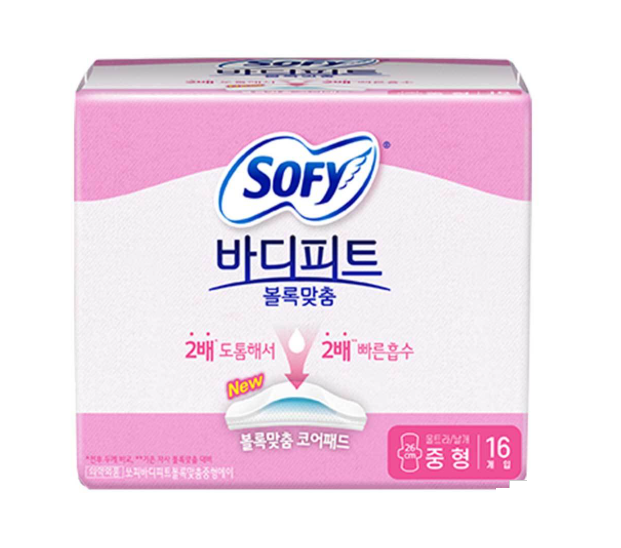 [Sofy] Bodyfit Sanitary Pads with Wings 16P (26cm/29cm) 쏘피 바디피트 볼록맞춤 생리대 날개형