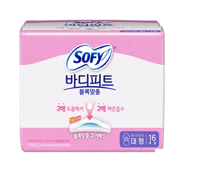 [Sofy] Bodyfit Sanitary Pads with Wings 16P (26cm/29cm) 쏘피 바디피트 볼록맞춤 생리대 날개형