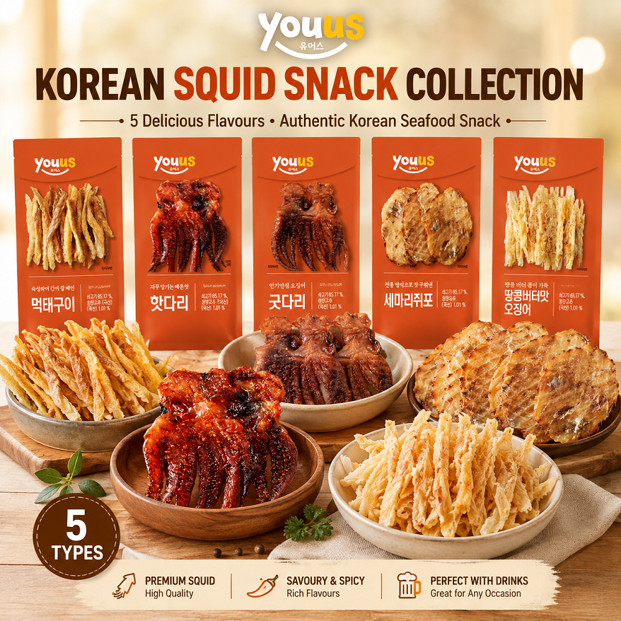 [GS25 YOUUS] Korean Squid Snack 먹태구이 핫다리 굿다리 세마리쥐포 땅콩버터맛오징어
