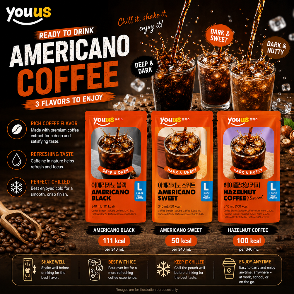 [GS25 YOUUS] Americano Coffee (Black/Sweet/Hazelnut) 340ml  아메리카노